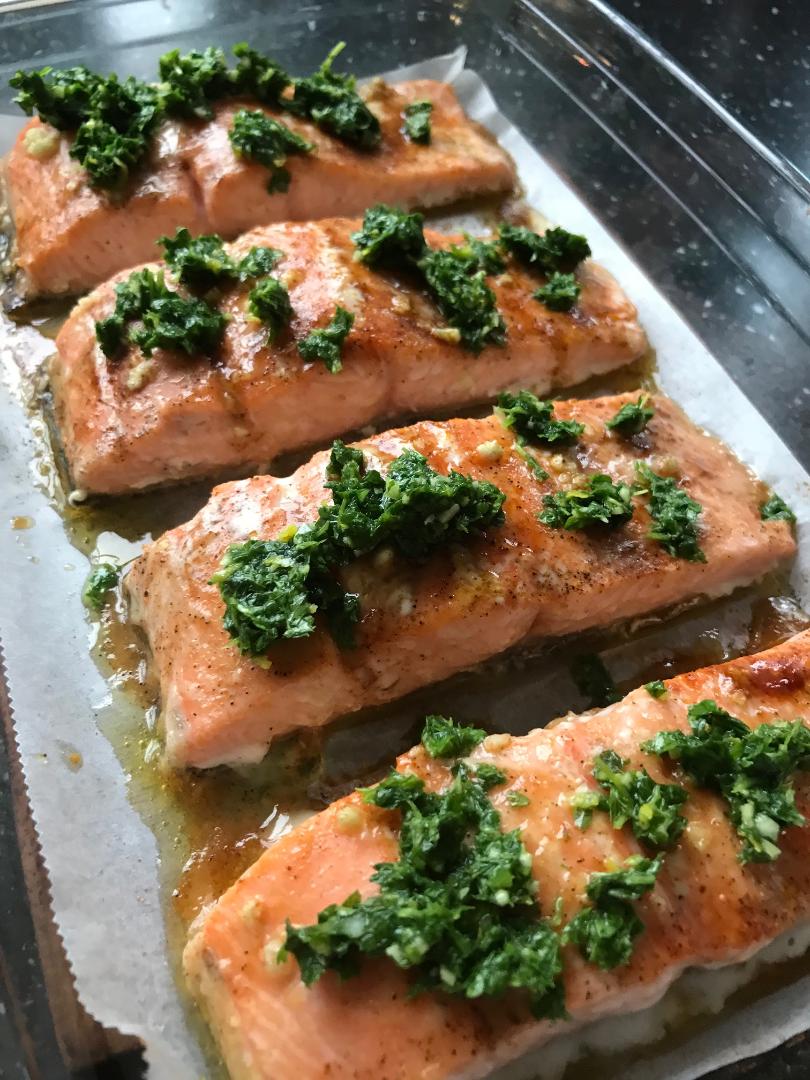 Bagt laks & Gremolata i paprika og honning marinade brændt citron ⋆ Thybomad